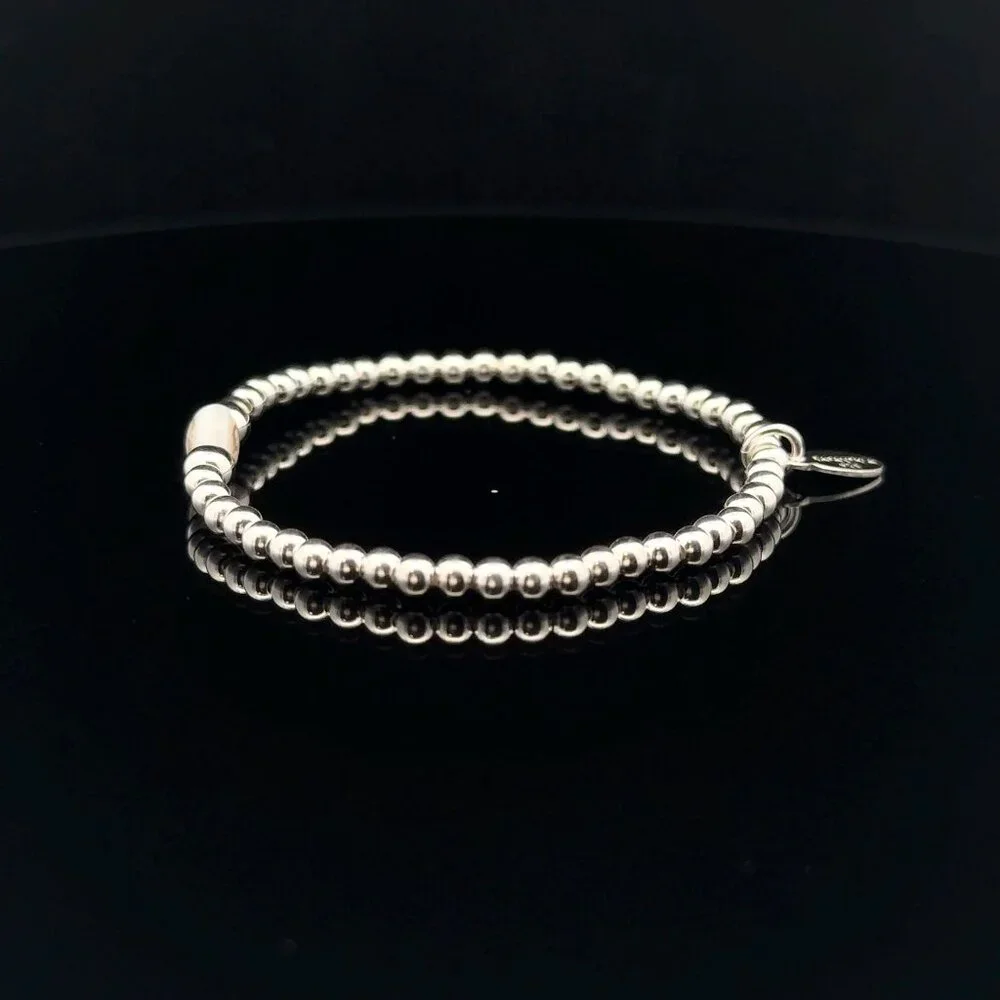 925 Sterling Silver Beaded Stretch Stacking Bracelet MOP Letter Initial G - Picture 3 of 6